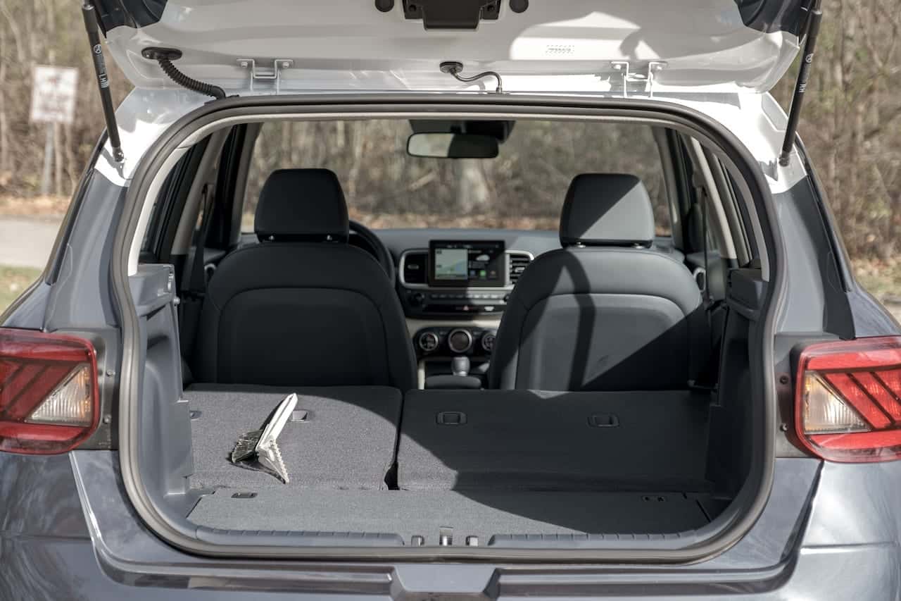 2020 Hyundai Venue Denim edition cargo area rear seat down