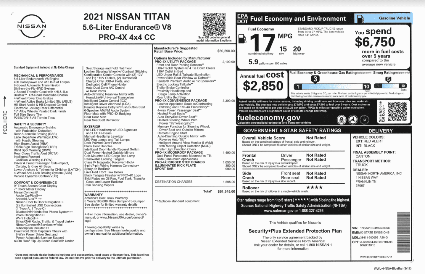 2021 Nissan Titan Pro-4X Monroney