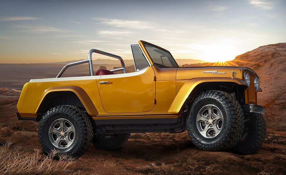 This year’s Jeep® “Resto-Mod” is a throwback to the second-generation Jeepster. The Jeepster Beach concept started as a 1968 Jeepster Commando (C-101) and was seamlessly blended with a 2020 Jeep Wrangler Rubicon. The body was modified and the exterior fuses original chrome trim with an updated, brightly colored two-tone paint scheme of Hazy IPA and Zinc Oxide. While the Jeepster Beach maintains the outward appearance of a vintage Jeepster in summer, it commands peak performance both on- and off-road delivered by the modern-day Jeep Wrangler.