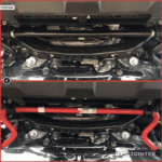 Showing the TRD Pro anti-sway bar versus the stock sway bar.