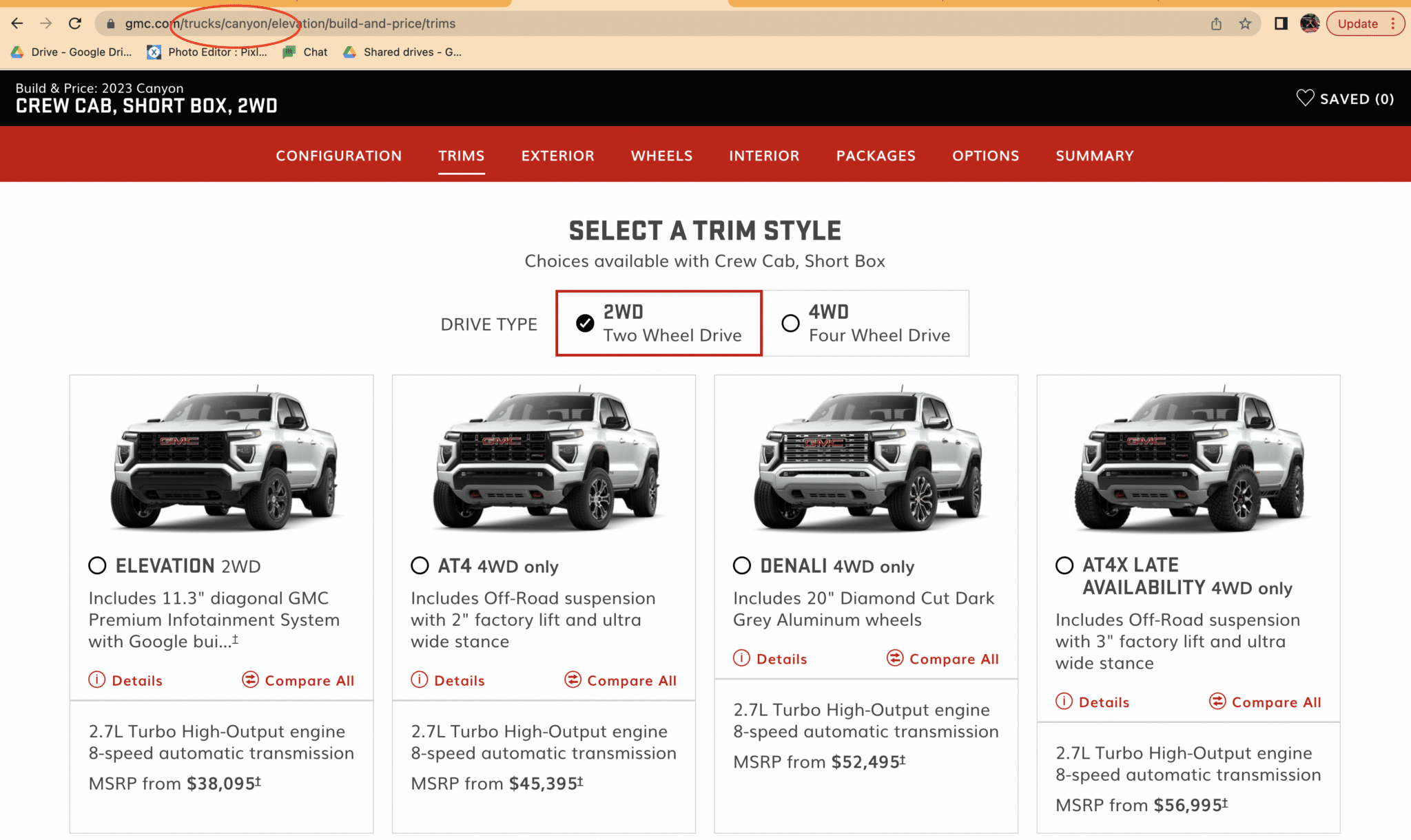 2023 GMC Canyon pricing 