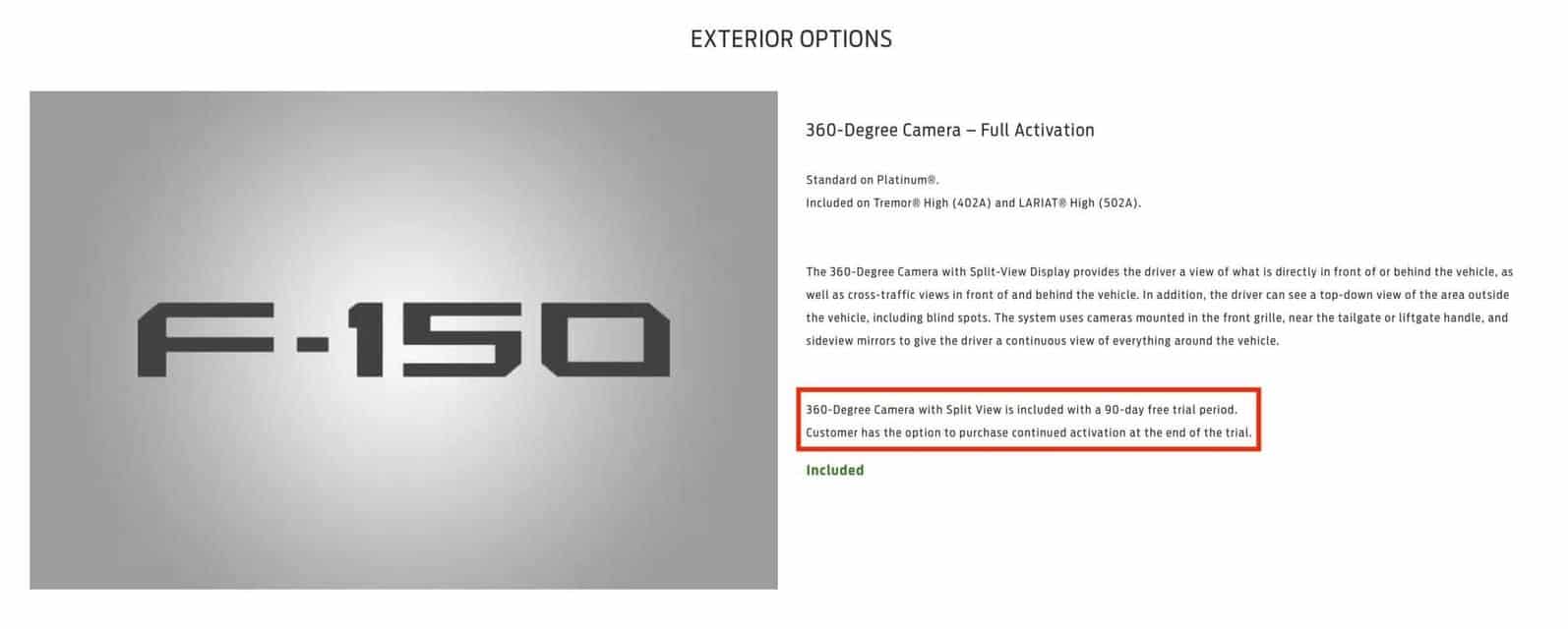 F-150 360-degree camera subscription