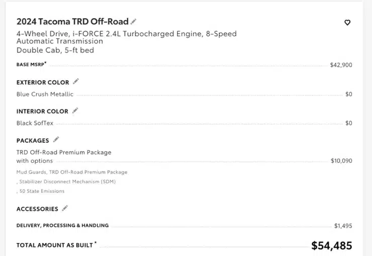2024 Toyota Tacoma price 2