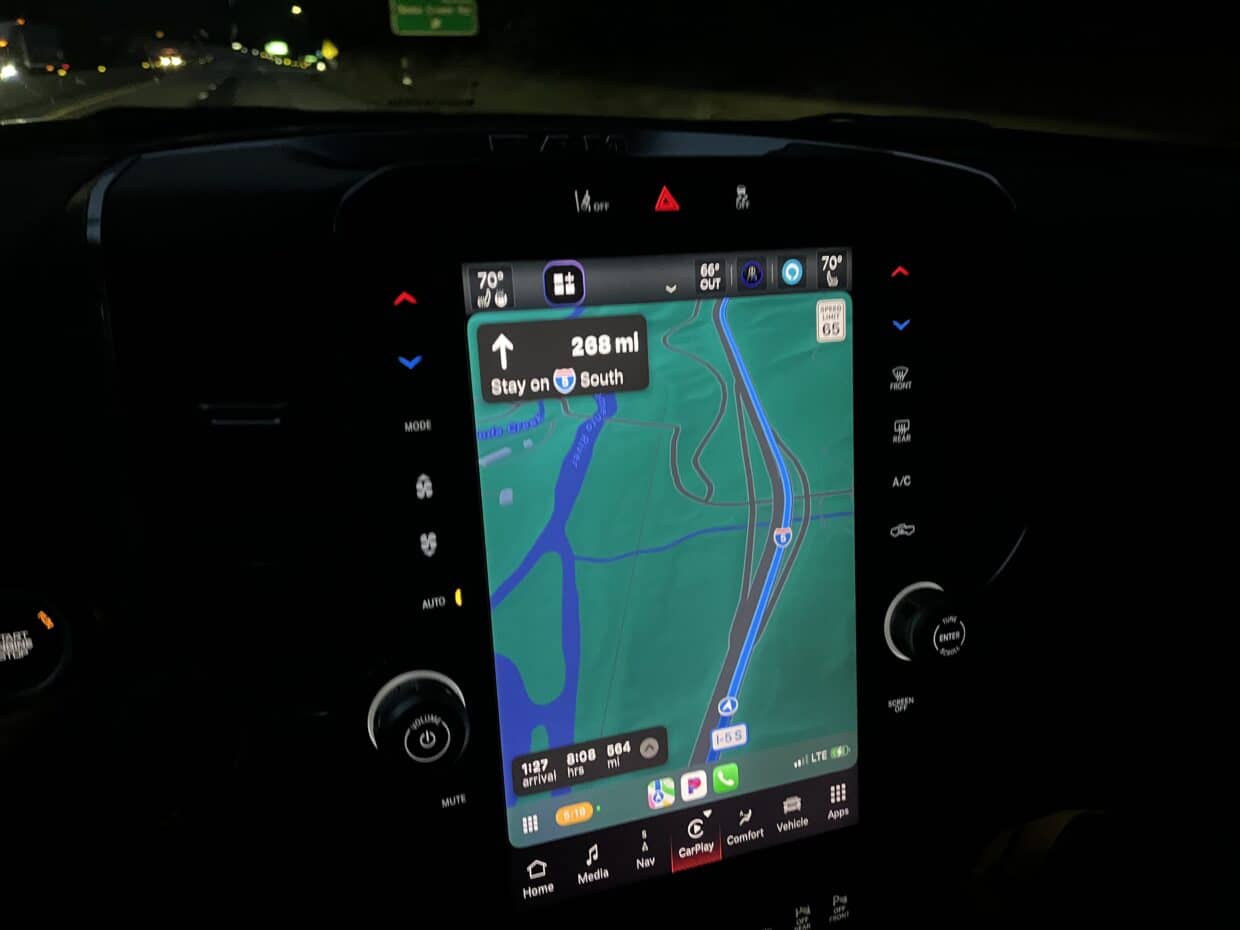 2025 Ram 2500 touch screen map at night