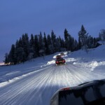 Jaguar F-Types heading back to the lodge after a long day of driving.