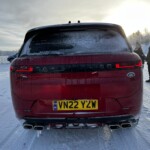 The Land Rover Range Rover Sport exterior was coated in ice. Thank goodness for the rear camera mirror!
