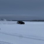 The Jaguar F-Pace in action on the circle drift track. JLR Ice Academy