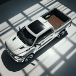 dall·e 2023 10 19 13.52.20 ultra realistic 35mm photo of the 2025 ram 1500 captured from a top down angle, providing a bird's eye view of the roof, bed, and overall layout. the